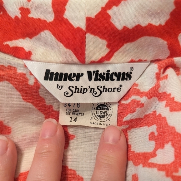 VINTAGE Inner Visions by Ship 'n Shore red and white blouse size 14 - Picture 6 of 6